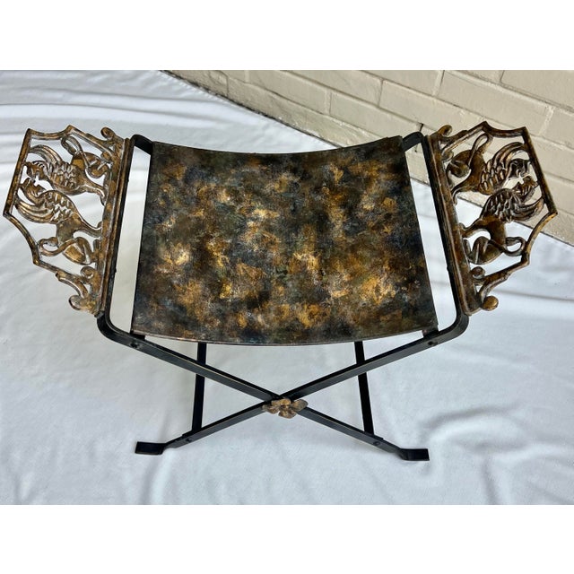 Vintage Oscar Bach Style Newly Painted and Hand Gilt Iron X Base Bench/Stool Unique Home Décor" For Sale - Image 11 of 11