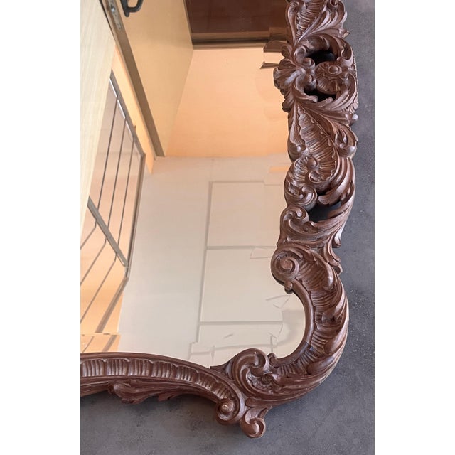 Spanish 20th Baroque Style Carved Walnut Ormolu Large Mirror For Sale - Image 4 of 18