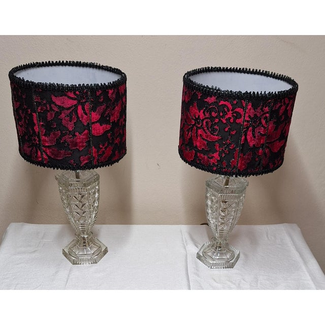 Vintage Table Lamps with Glass Base and Fabric Shades from Lamplove, 1970s, Set of 2 For Sale - Image 6 of 10