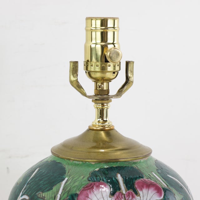 Antique Famille Rose Porcelain Bok Choy Table Lamp With Cabbage Leaf and Butterfly Motif For Sale - Image 11 of 15