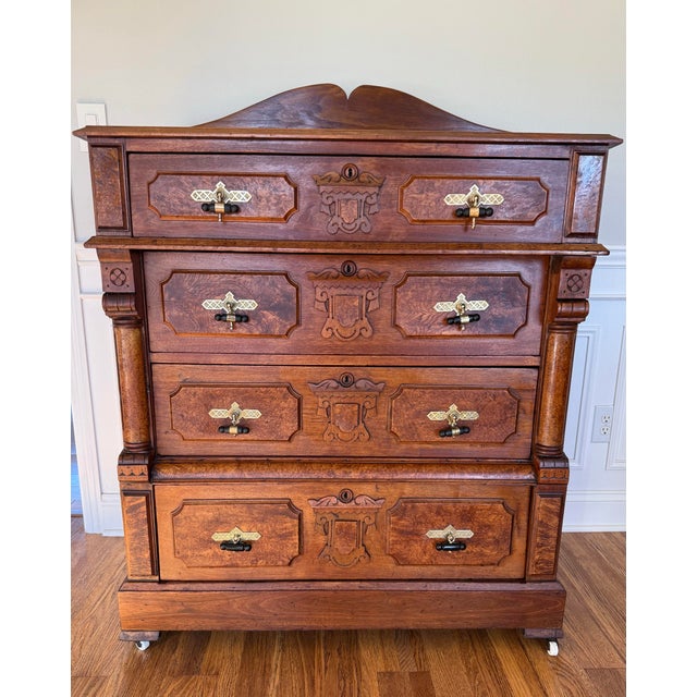 19th-Century Eastlake Solid Walnut Dresser With Original Finish and Hardware For Sale - Image 11 of 12