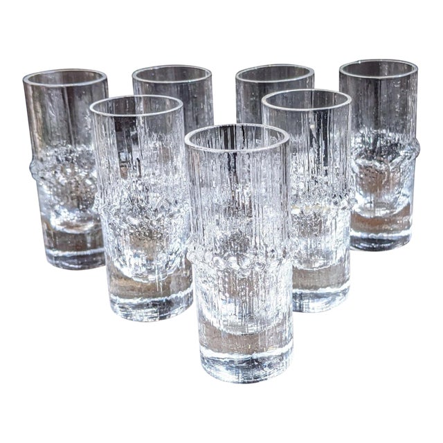 Late 20th Century Seven (7) Iittala "Niva" Textured Icicle Cordial Shot Glasses Designed by Tapio Wirkkala For Sale