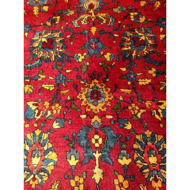 Burgundy Vintage Persian Manchester Kashan Gallery Rug, Hand-Knotted Wool, Geometric Pattern, 6x12, Crimson Red & Blue For Sale - Image 8 of 18