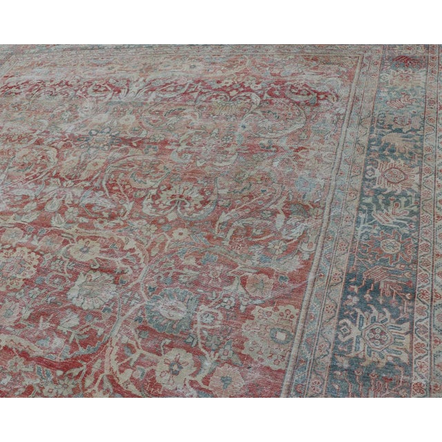 Red Hand Knotted Antique Persian Sultanabad Rug Faded Red and Blue Colors 10'4 X 13'2 For Sale - Image 8 of 15