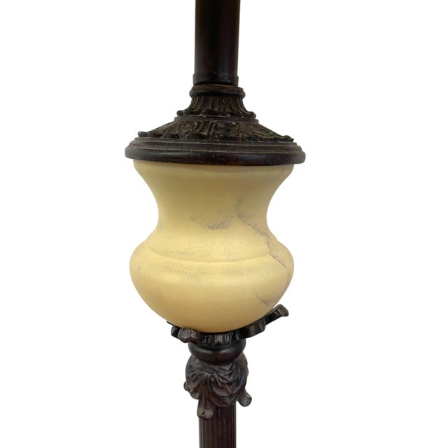 1970s Pair of Vintage Neoclassical Table Lamps With Ornate Metal Bases and Fabric Shades For Sale - Image 10 of 11