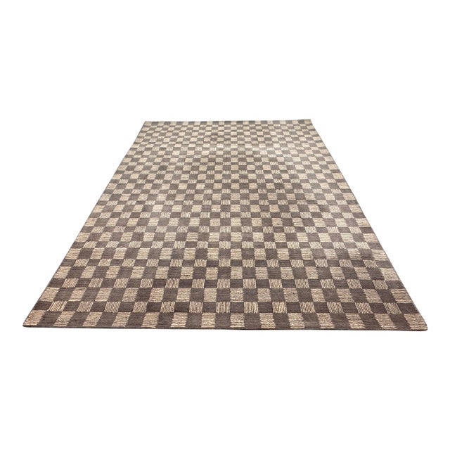 8ft 6in × 11ft 7in Contemporary Checkered Hand Tufted Wool Area Rug For Sale