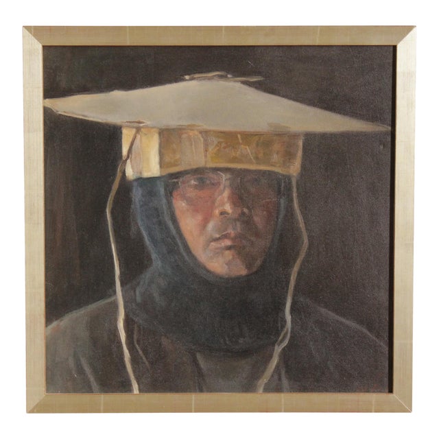 Qimin Liu Contemporary Oil Painting Portrait, 'Man with Odd Hat' For Sale