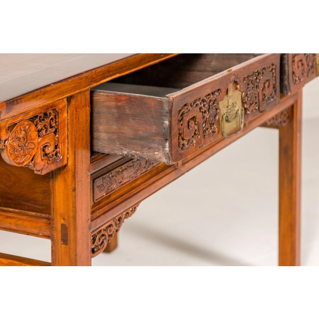 Mid 20th Century Carved Console Table with Two Drawers, Scrolling Clouds & Flowers For Sale - Image 12 of 12