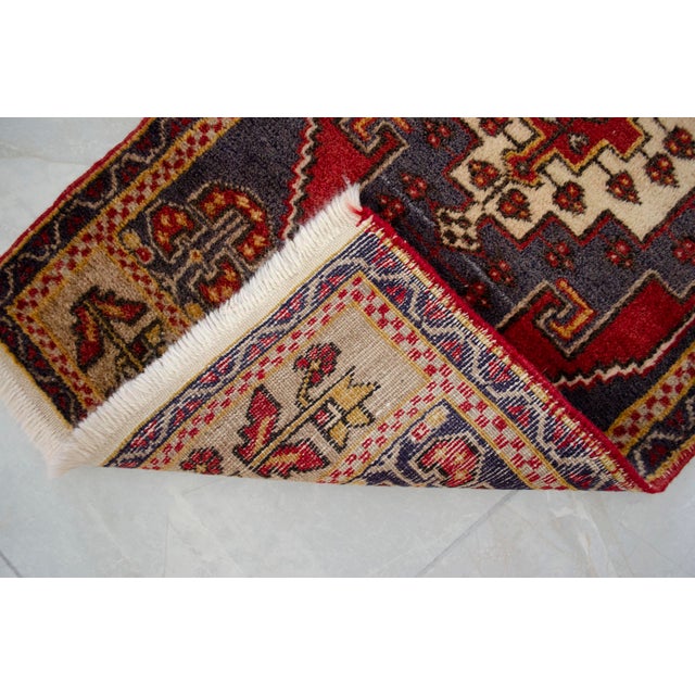 Navy Blue 1960s Vintage Hand Knotted Small Rug, Kitchen, Bath Entry Decor Turkish Rug 2x4 Ft Approx For Sale - Image 8 of 13