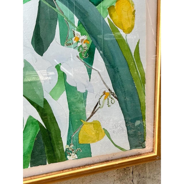 Vintage Regency 1984 Monumental Original Floral Watercolor on Paper For Sale In West Palm - Image 6 of 12