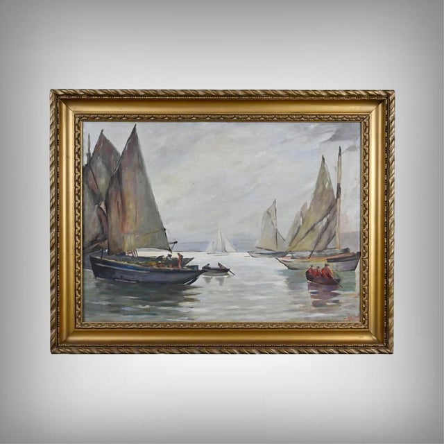 Bustad, Painting Sailboats on a Calm Sea, 1928, Oil on Canvas For Sale - Image 15 of 15
