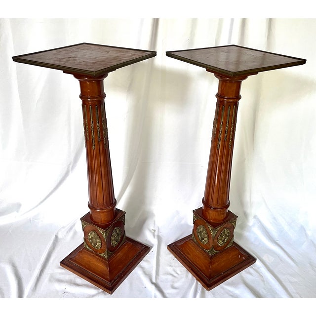 Antique Mahogany Neoclassical Pedestals on Plinth Bases - A Pair For Sale - Image 4 of 16