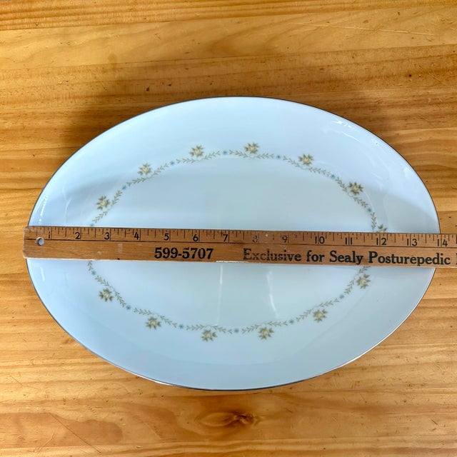 Ceramic Vintage Wyndham “Buttercup” Oval Platter– Yellow & Blue Floral With Silver Trim – 14" For Sale - Image 7 of 8