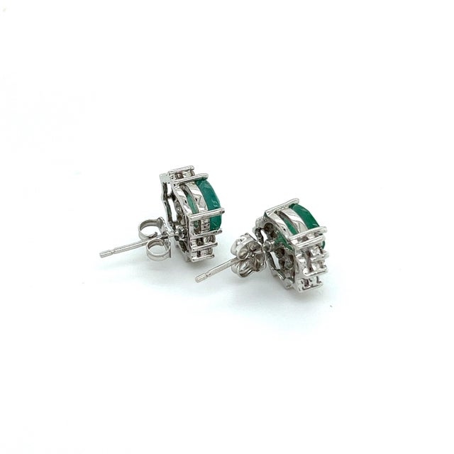 Natural Emerald Diamond Stud Earrings 14k White Gold 2.77 TCW Certified For Sale - Image 4 of 6