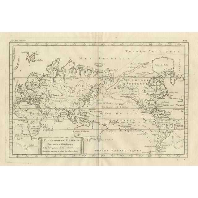 General World Planisphere for Navigation and Trade by Bonne, 1780 For Sale - Image 3 of 10
