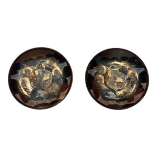 Late 19th Century Japanese Satsuma Meiji Black Plates - a Pair For Sale