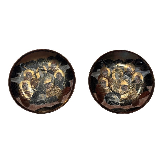 Late 19th Century Japanese Satsuma Meiji Black Plates - a Pair For Sale