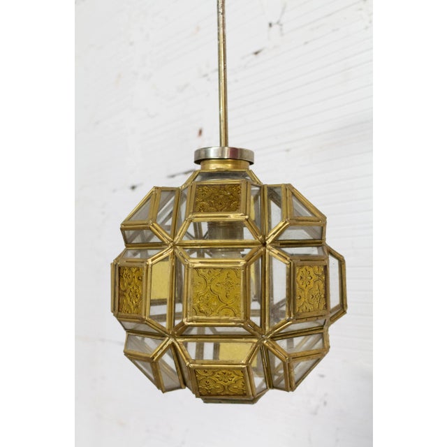 Brass and Glass Faceted Pendant Lamp, France, 1960s For Sale - Image 6 of 12