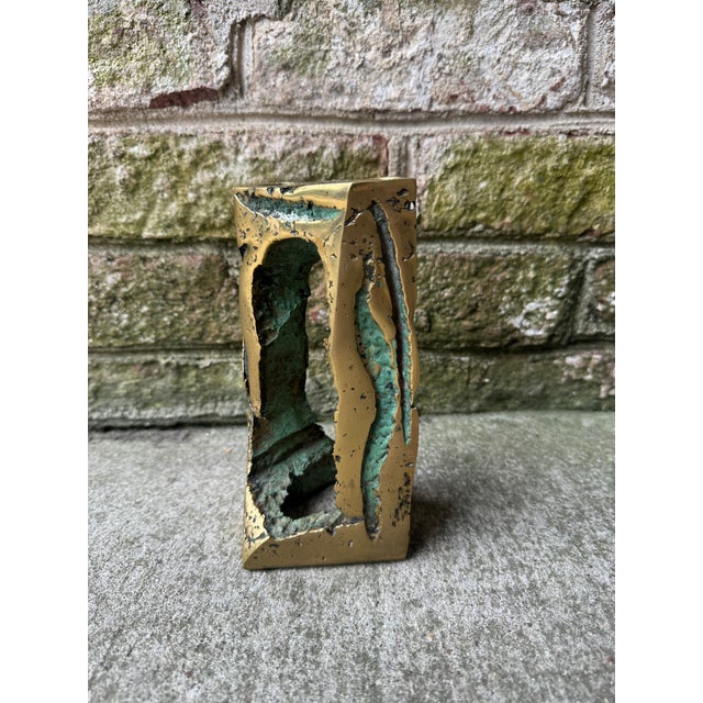 Bronze 1960s Brutalist Solid Bronze Double Candle Holder For Sale - Image 8 of 16