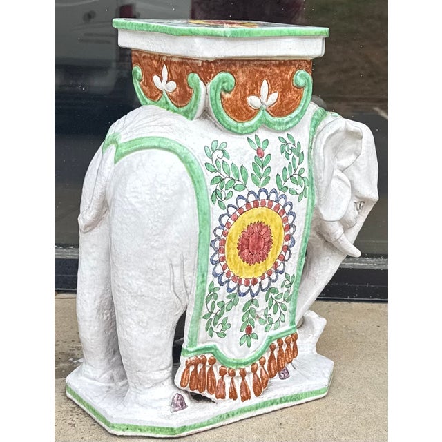 Meiselman Imports Hollywood Regency Meiselman Imports Terracotta Majolica Elephant Garden Stool Side Table For Sale - Image 4 of 7