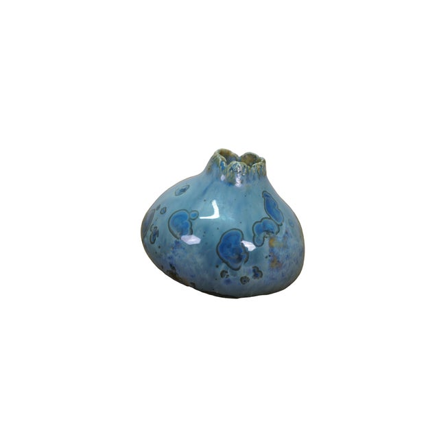 Rustic 2 Vintage Blue Glazed Gourd Shaped Pinch Pot Pottery Bud Vases 2" For Sale - Image 3 of 14
