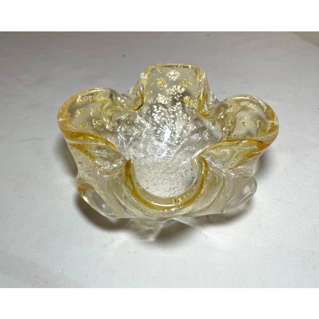 Italian Vintage Blown Murano Venetian Art Glass Cigarette Cigar Gold Ashtray Italian For Sale - Image 3 of 10