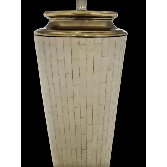 1980s Vintage Tesselated Tile Mid Century Modern Brass Cap Floor Lamp in the Manner of Karl Springer by Fine Arts Lamps For Sale - Image 5 of 12