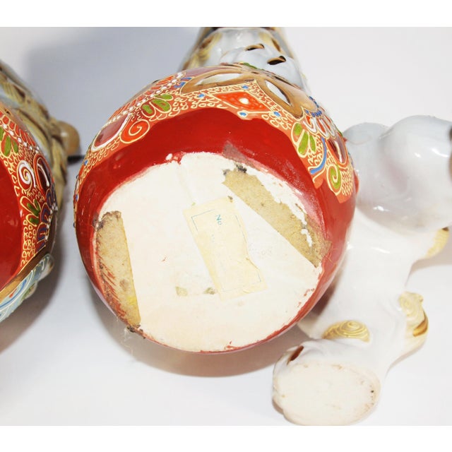 Ceramic Pair of Vintage Japanese Kutani Foo Dogs Temple Lion For Sale - Image 7 of 8
