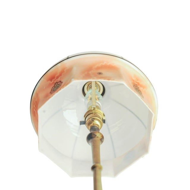 Art Nouveau Faux Bamboo Brass and Milk Glass Table Lamp For Sale - Image 6 of 10