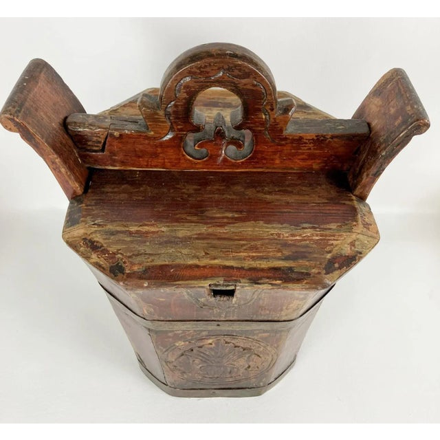 Chinese Antique Chinese Teapot Caddy Carved Wood For Sale - Image 3 of 9