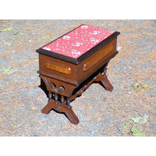 Antique Victorian Slipper Bench Sewing Stool Solid Walnut, featuring a removable lid for storage (no longer attached)...