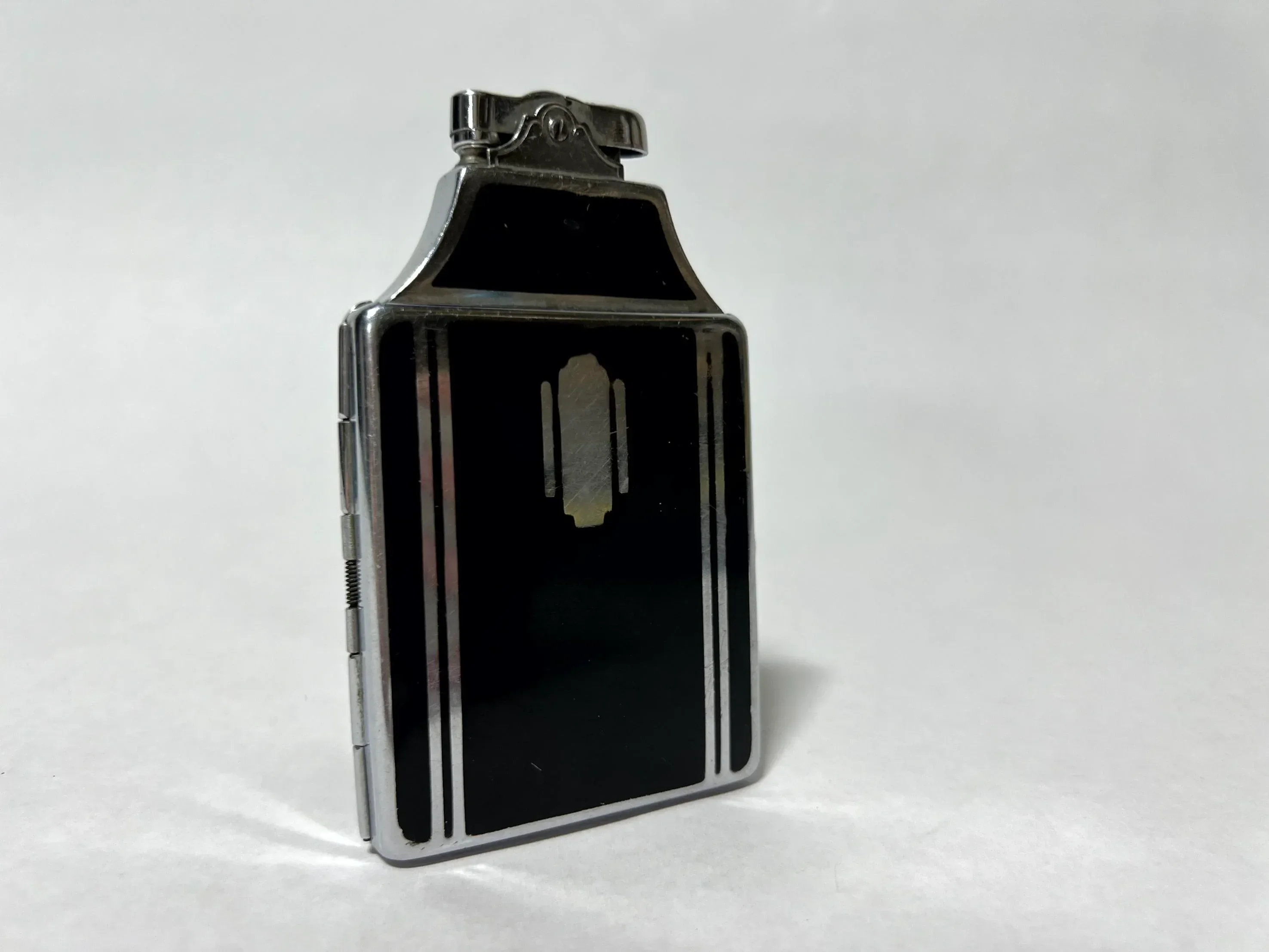 Vintage 1930s Ronson Art Deco Black Enamel Lighter & Cigarette Case