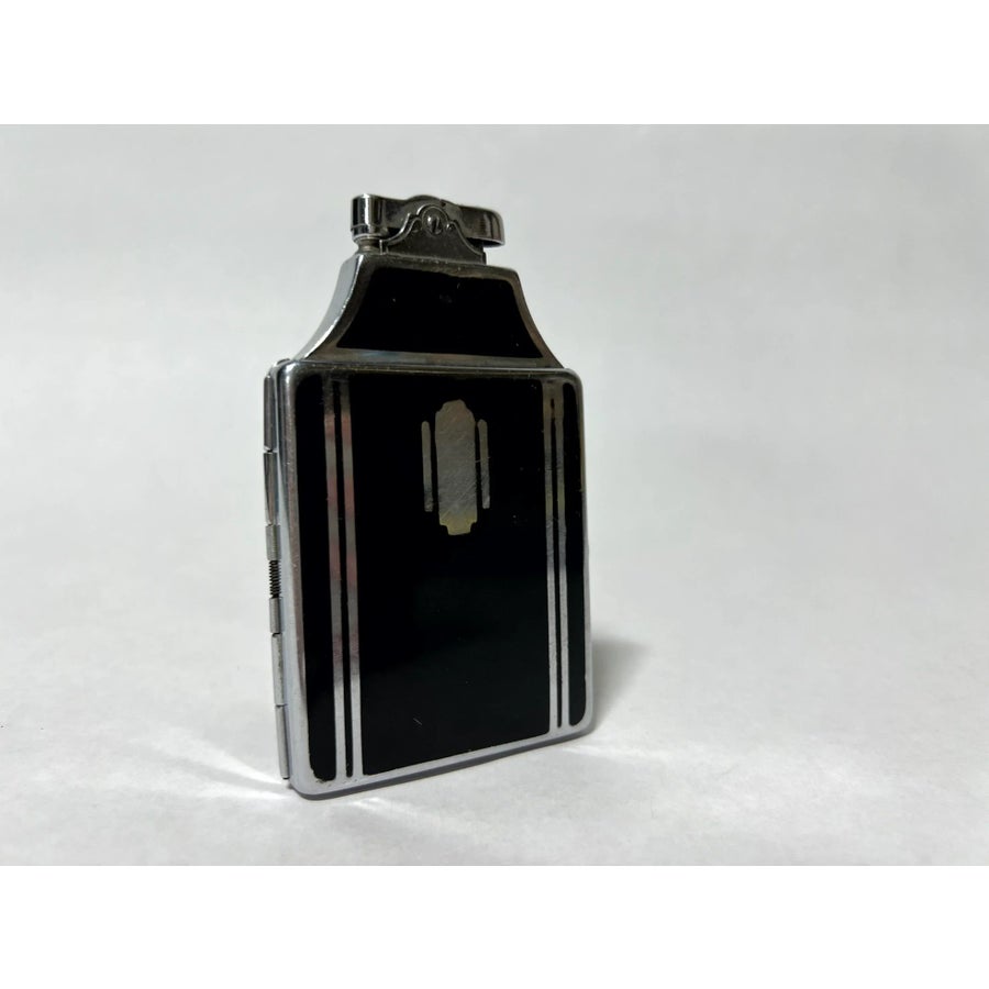 ronson cigarette case Vintage 1930s Ronson Art Deco Black Enamel Lighter & Cigarette Case