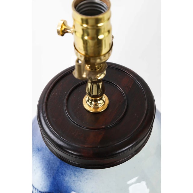 19th Century Blue & White Celadon Porcelain Vase Table Lamp With Oriental Dragon and Sprayed Cobalt For Sale - Image 5 of 10