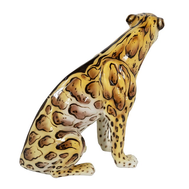 Large Vintage Italian Glazed Ceramic Serval Sculpture, 1980s For Sale - Image 6 of 7