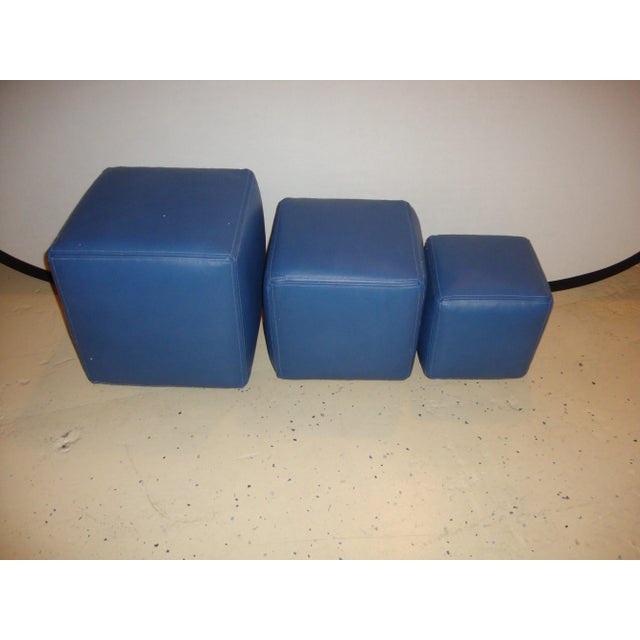 Cornflower Blue Dakota Jackson Leather Cubes - Set of 3 For Sale - Image 8 of 9