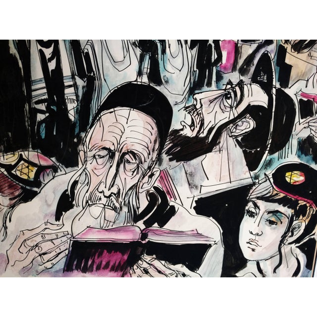 Vibrant Gouache and watercolor painting by israeli master JOSSI STERN. on paper mounted to board. Hungary, b. 1923, d....