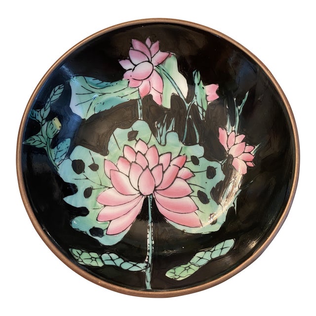 1980s Lotus Porcelain Bowl in Brass For Sale