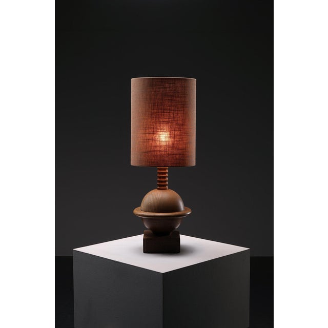 period: 1940s origin: France dimensions: h81 x w29 x d29 cm material: solid wood, new linen shade I have official proof of...
