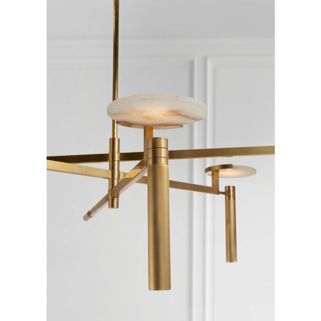 Visual Comfort Kelly Wearstler for Visual Comfort Signature Melange Large Floating Disc Chandelier in Antique-Burnished Brass with Alabaster For Sale - Image 4 of 6
