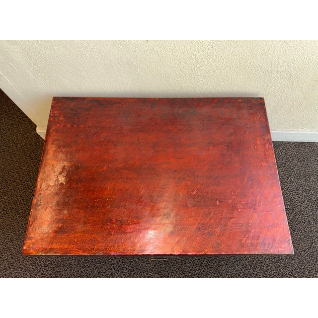 Antique Chinese Qing Era Red Leather Trunk or Coffee Table For Sale In Los Angeles - Image 6 of 12