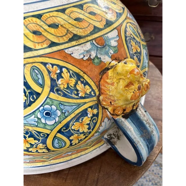 Early 20th Century Enormous Tuscan Over Sized Early Twentieth Century Hand Painted Sicilian Italian Centerpiece Planter With Lionhead Handles Italy For Sale - Image 10 of 11