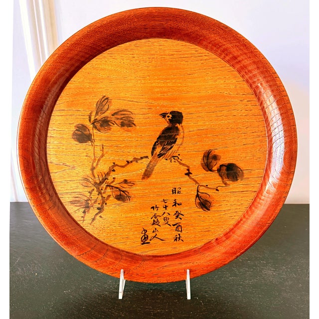 Set of Six Large Lacquered Wood Trays with Ink Paintings by Hirao Chikuka For Sale - Image 10 of 15