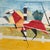 1950’s original horse race colored lithograph by J.E. Alexander. Signed. Measures 17x12.