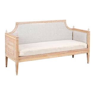 19th Century Swedish Original White Painted Pine Gustavian Bench For Sale