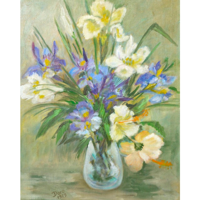 1970s Vintage Still Life -- Yellow & Blue Floral by Doro For Sale - Image 5 of 8