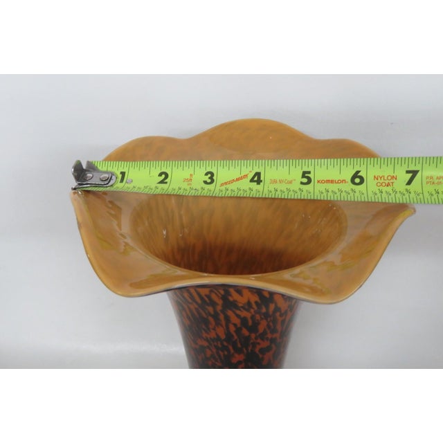 Art Glass Vase Italian Style Tortoiseshell Leopard Print With Ruffled Edge 4881b For Sale - Image 12 of 12