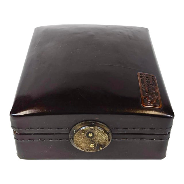 20th Century Rectangular Black Lacquer Leather Jewelry Box For Sale