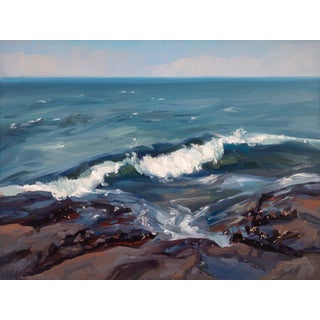 Presque Isle (Day 121), June 23, 2024 by Primary Hughes | Oil on gessobord Seascape with waves and rocks For Sale