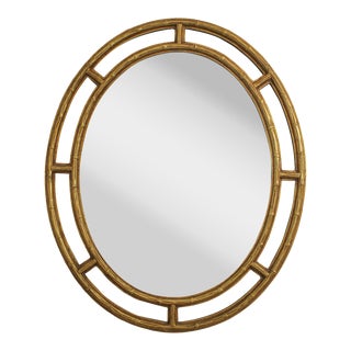 Friedman Brothers Oval Gold Finished Bamboo Mirror For Sale